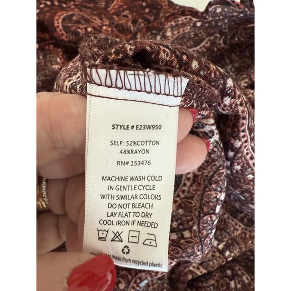 Evereve Aiden Red Long Sleeve Paisley Blouse Boho‎ Work Office Womens Small - Picture 4 of 11